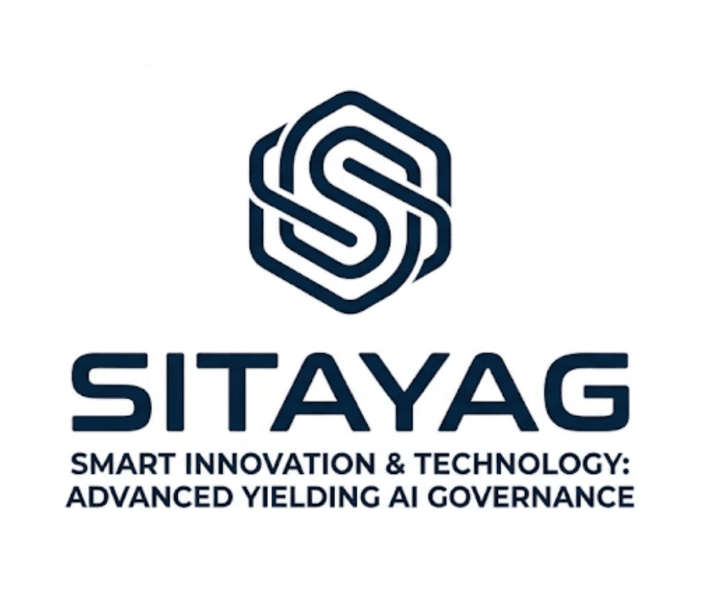 Logotipo de SITAYAG con icono hexagonal y texto sobre innovación tecnológica y gobernanza de IA.
